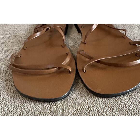 Zara Women’s Brown Leather Flat Strap Gladiator Sandals Bohemian Size 9 - Picture 5 of 6